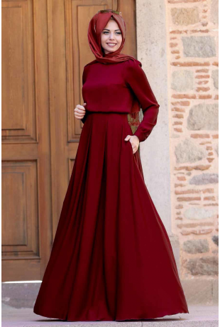 Gülce Bordo Tesettür Abiye Elbise Gülce Bordo Tesettür Abiye Elbise
