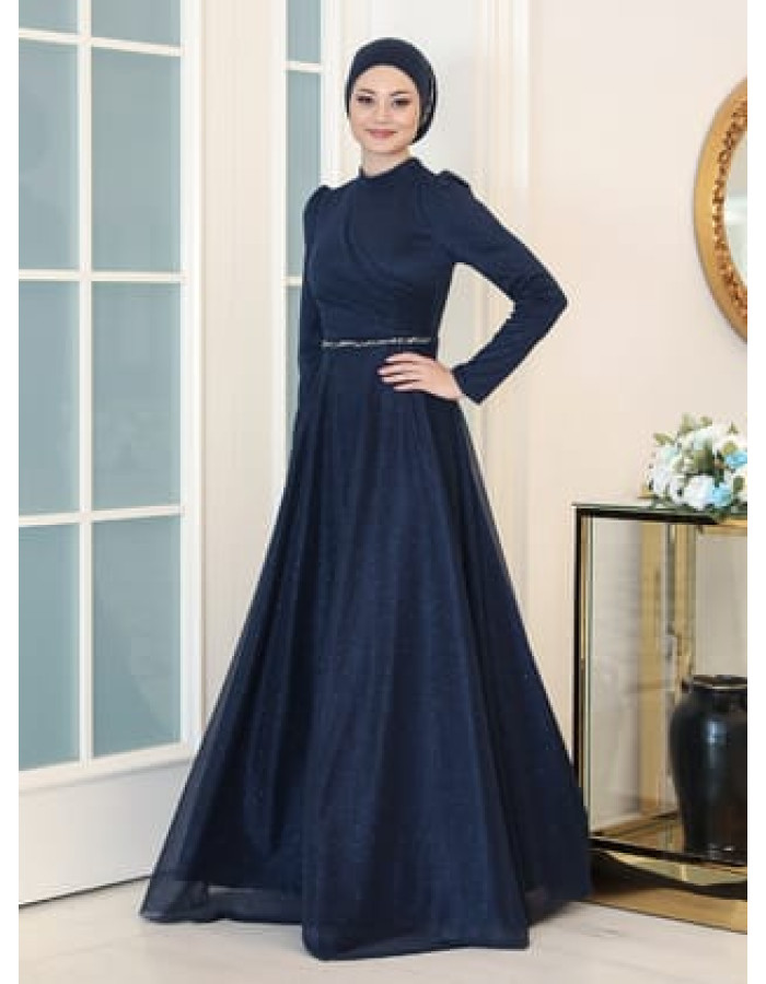 Tesettür Abiye Elbise - Lacivert - Azra Design
