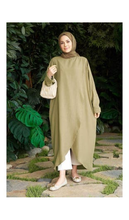 6394-Denim Parça Boya Standart Tunik Haki 6394-Denim Parça Boya Standart Tunik Haki
