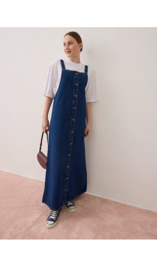 Pamuklu Denim Jile Elbise - Mavi - Benin Pamuklu Denim Jile Elbise - Mavi - Benin
