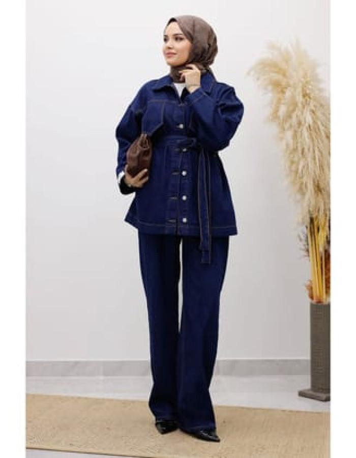 Kemerli Denim Takım TSD250231 Koyu Mavi