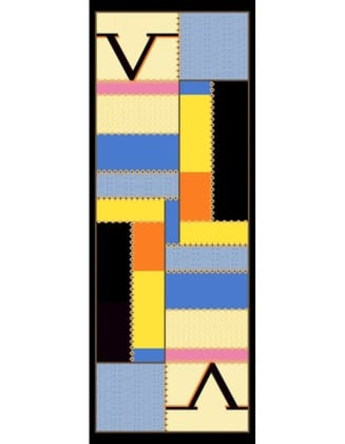 Geometrik Desen Dora Seri Şal Askısı İle Birlikte 75x200 cm SİYAH SARI MAVİ